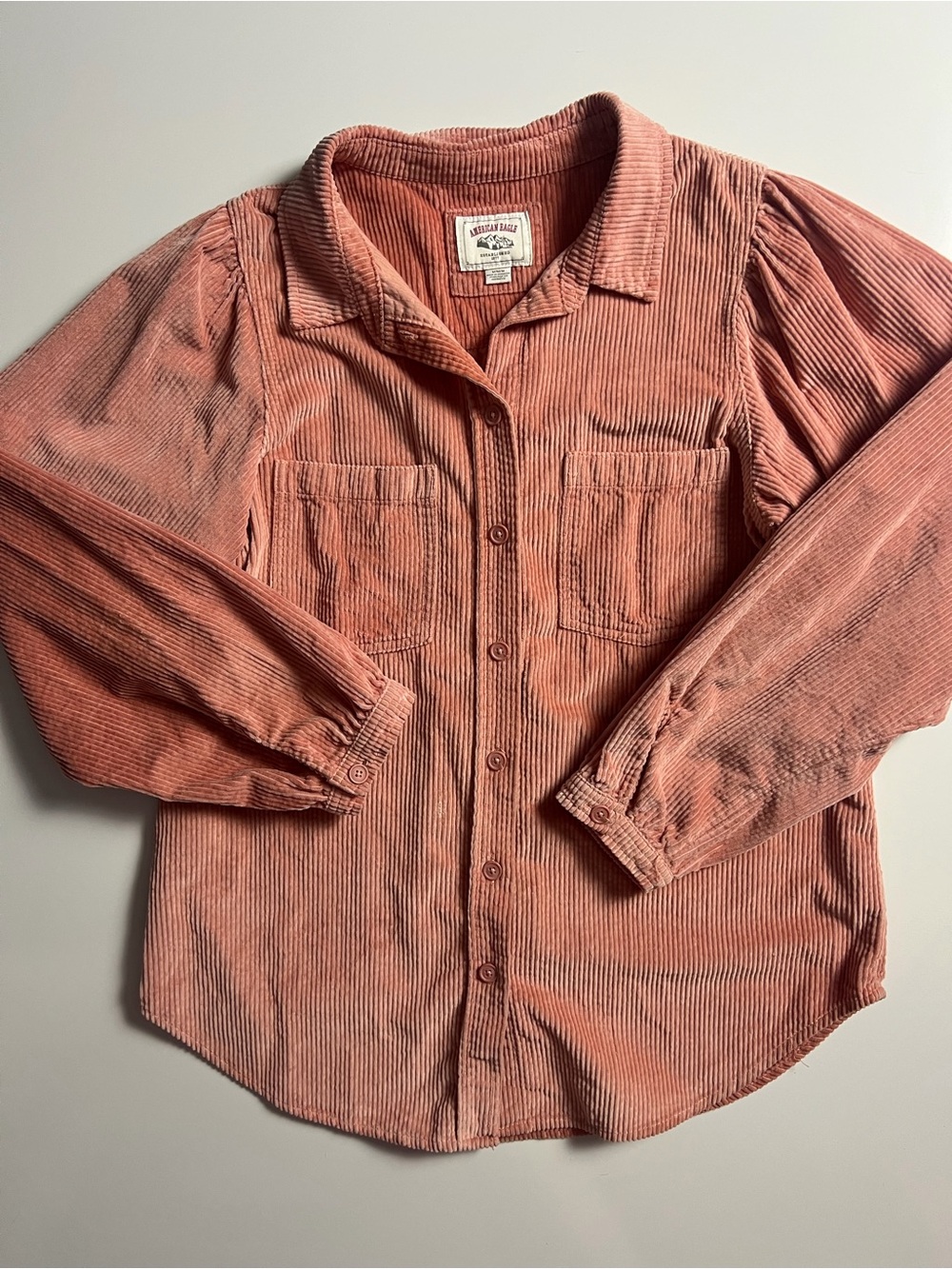 American Eagle Corduroy 100% Cotton Button Down, Peach Orange, Size M